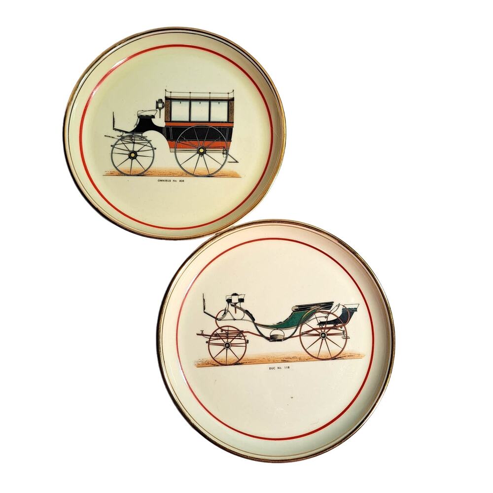 Vintage Hyalyn Antique Car Porcelain Plates Duc No. 118 Omnibus No. 408